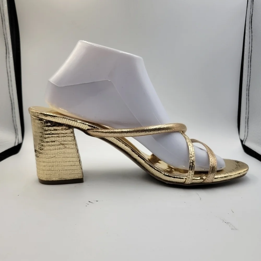 Sugar Gold Badger 2 Strappy Block Heels Sz 10